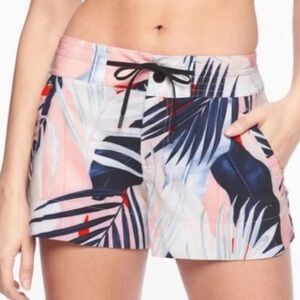 Athleta Blue and Pink Leaf Print Athletic Shorts